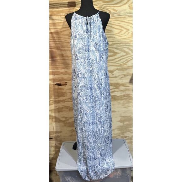 Old Navy Floral Chiffon Maxi Dress Blue Womens Size Large Beachy Sheer Boho - Picture 2 of 16